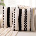 Throw Pillow Covers 18x18 Set of 2 Farmhouse Decorative Cushion Case Striped Square Pillows Cover Chenille Pillow Cases Accent Neutral Pillowcase for Sofa Couch Bed,Black
